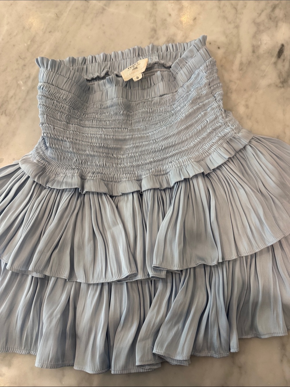 Light Blue Smocked Ruffle Mini Skirt